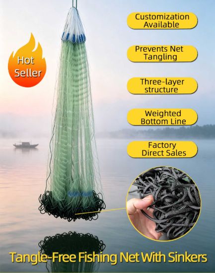 Picture of Layer Gill Net,Anti-Tangle Rope-Weighted Nylon Monofilament Trammel Fishing Net with Floats and Sinkers for Freshwater