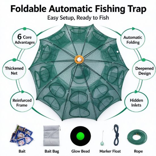 Picture of Premium Automatic Folding Fishing Trap | Multi-Hole Cast Net for Crab & Shrimp | Thickened Mesh & Portable Design